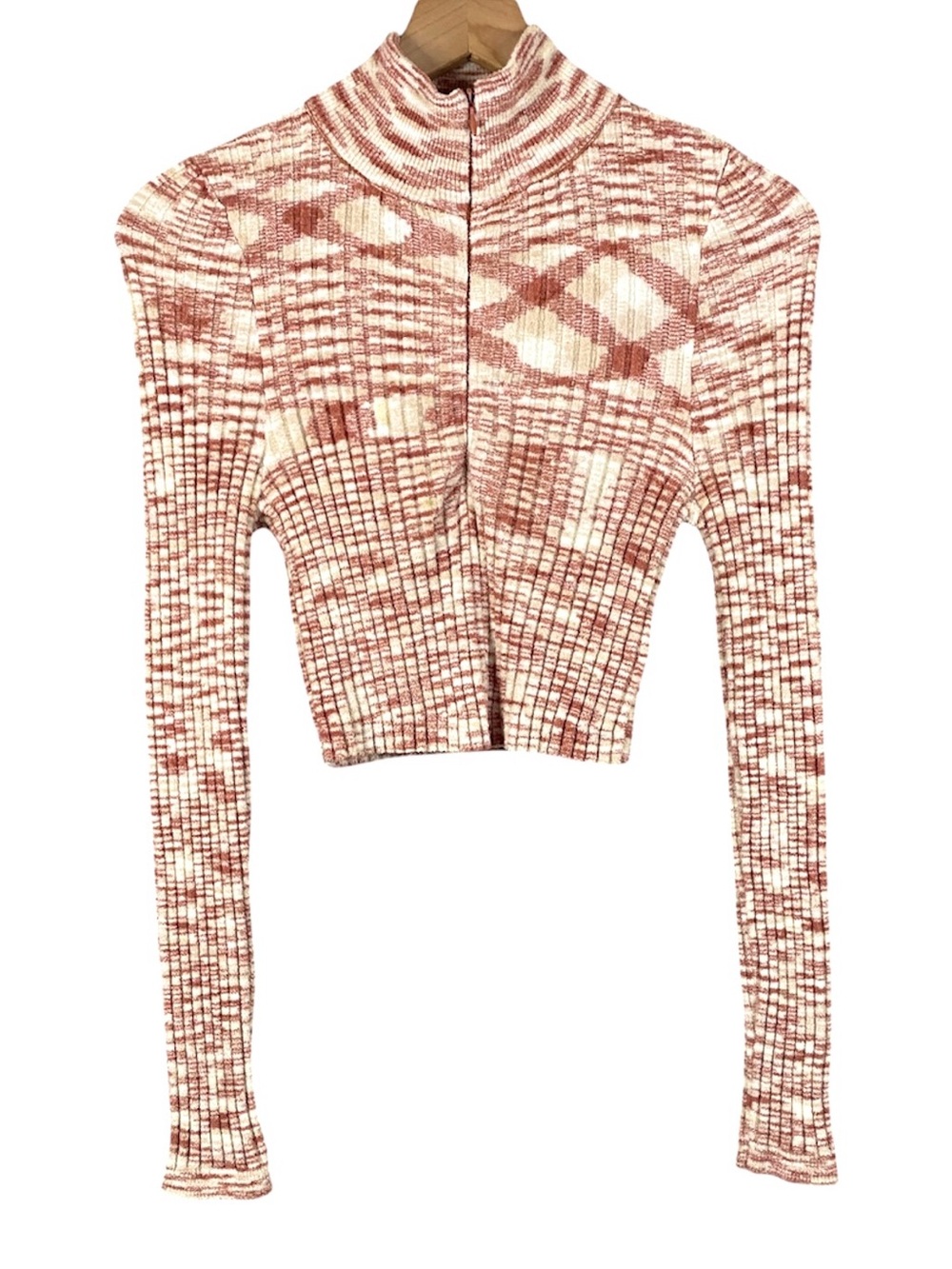 Urban Outfitters Women’s Cropped Quarter-Zip Sweater Salmon & Cream Size Medium